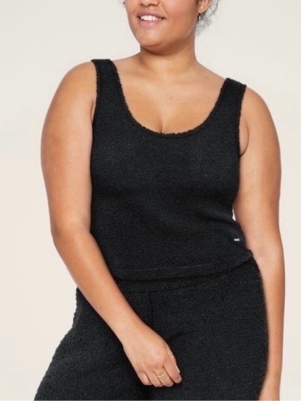NWT PINK Victoria's Secret Black Sherpa Fuzzy Scoop Neck Cropped Tank XL